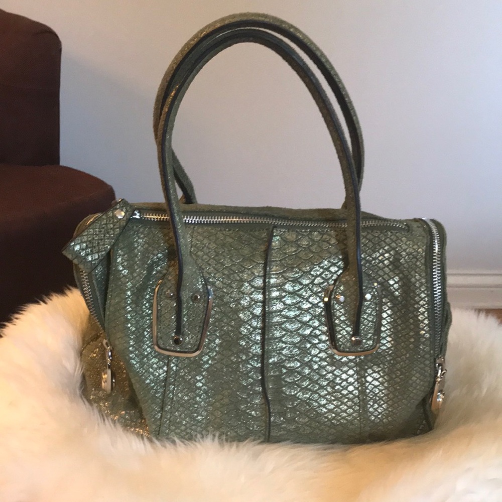Makowsky green gold croc embossed leather bag